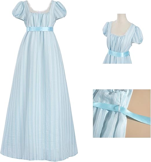Fiamll Regency Dresses Women's Empire Waist Victorian Ball Gown Regency Dress from 19th Century Parties, blue, M