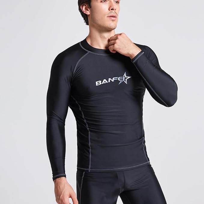 Mens Swim Shirts UPF 50+ Mens Rash Vest Long Sleeve Performance Fit Compression Rash Guard Shirts Quick Dry (UK, Alpha, XL, Regular, Regular, Long Sleeve)