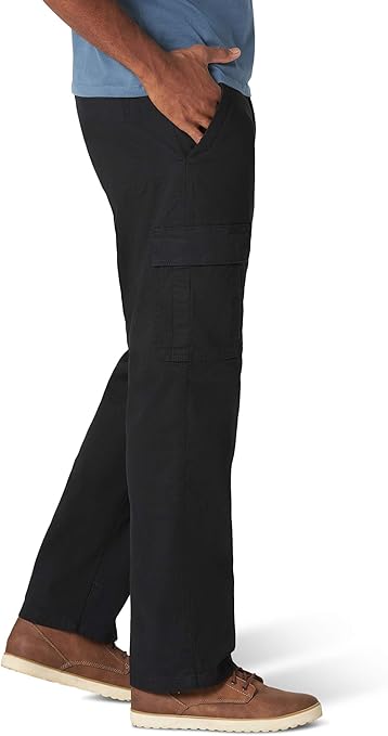 Wrangler Authentics Men's Relaxed Fit Stretch Cargo Pant Casual, Black, 42W x 30L