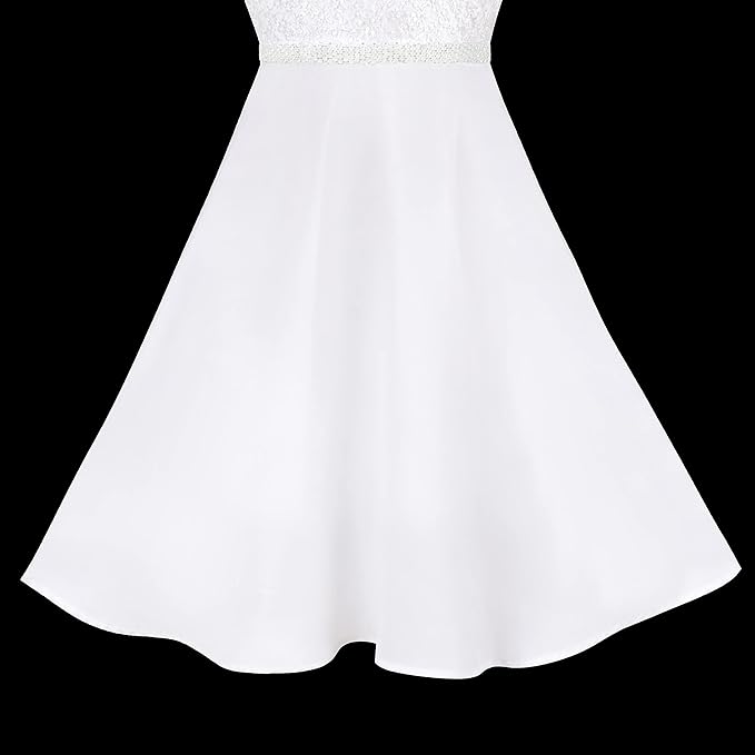 Sunny Fashion Girls Dress Formal White Chiffon Lace Sequin Baptism Wedding Bridesmaid Age 8 Years, White