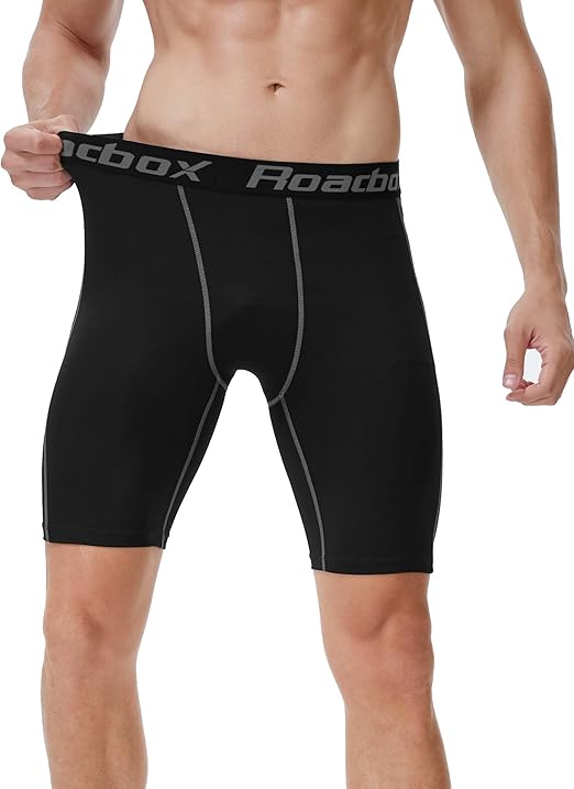 Roadbox Compression Shorts Mens 2 Pack with Pockets, Sports Underwear Quick-Dry Base Layer Shorts, for Running, Gym, Cycling, Rugby Black, XXL