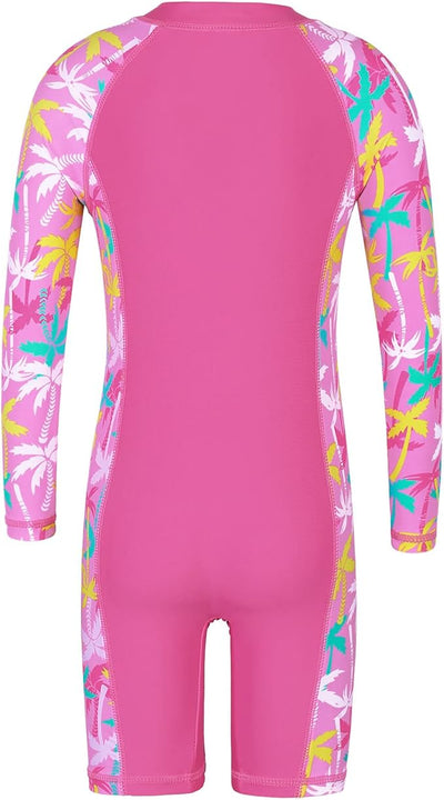 HUAANIUE Girls Kids One-Piece Swimsuit Anti-UV UPF 50+ Kids Girls Long Sleeve Zipper Bathing Suit 3-11 Years, S403-Cocoa Tree, 10-11 Years