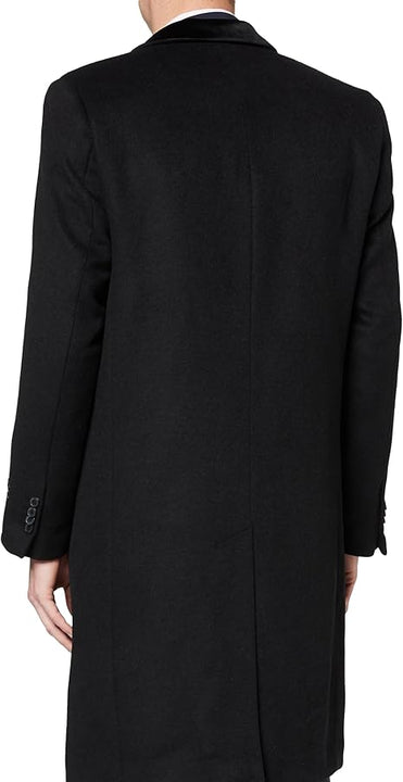 The Platinum Tailor Mens Overcoat Wool & Cashmere Greatcoat Long Double Breasted Heavy Warm Winter Coat (UK, Numeric, 42, Regular, Regular, Black-Short)