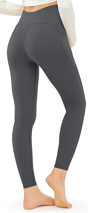 JOYSPELS Maternity Leggings Over The Belly with Pockets Non-See-Through Workout Pregnancy Leggings, Grey, Large