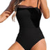 CUPSHE Women Swimsuit One Piece Square Neck Cutout Back Swimming Costume Tummy Control with Adjustable Spaghetti Straps Bathing Suit Swimwear Black M