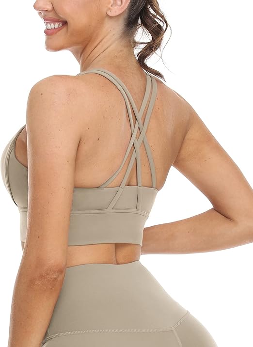 icyzone Sports Bras for Women Medium Impact Padded Strappy Workout Yoga Running Bra Top