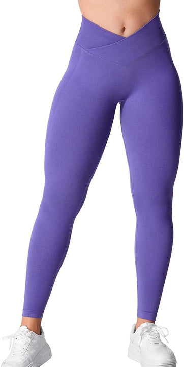 YEOREO V Waist Sport Leggings for Women - Scrunch Bum Gym V Cross High Waist Yoga Pants - Seamless Workout Leggings - Purple Medium