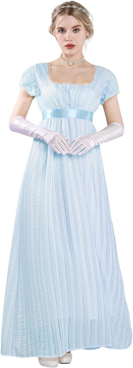 Fiamll Regency Dresses Women's Empire Waist Victorian Ball Gown Regency Dress from 19th Century Parties, blue, M