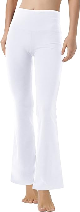 LaiEr Yoga Pants for Women Tummy Control Workout Bootleg Pants High Waist 4 Way Stretch Pants with Inner Pockets(White,L)