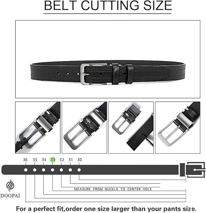DOOPAI Mens Leather Belts Pin Buckle belt,Dress Belt Casual Wear Jeans Classic belt, Leather Belt Black Belt/Brown Belt,1.25" Adjustable Trim to Fit, 135cm