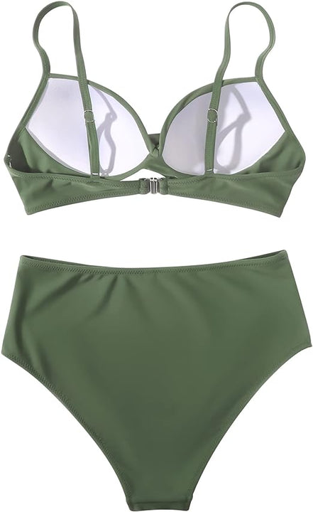 DOULAFASS Women Vintage Push Up High Waisted Swimsuit Two Pieces Ruched Bikini