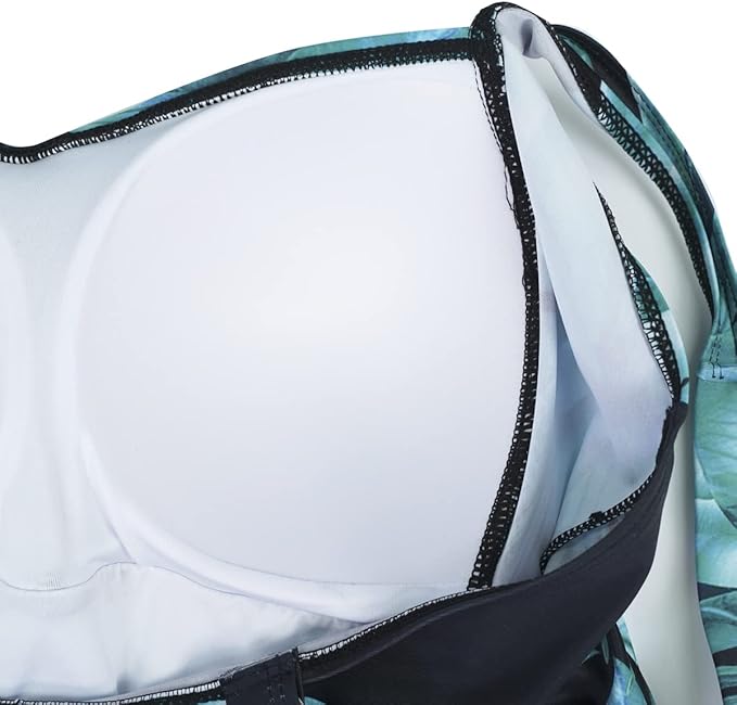 Aidotop Womens One Piece Swimsuit Tummy Control with Ruched Monokinis Tribal Swimsuits (Geen Leaf, XXL)