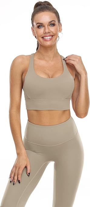 icyzone Sports Bras for Women Medium Impact Padded Strappy Workout Yoga Running Bra Top