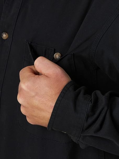 Wrangler Men's Logger Twill Long Sleeve Workshirt SHIRT, Black, L