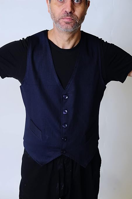 IBEX Mens Slim Fit Formal V-Neck Sleeveless Waistcoats for Waiters, Bar Staff, Fancy Dress, Wedding Party, Navy Blue, L