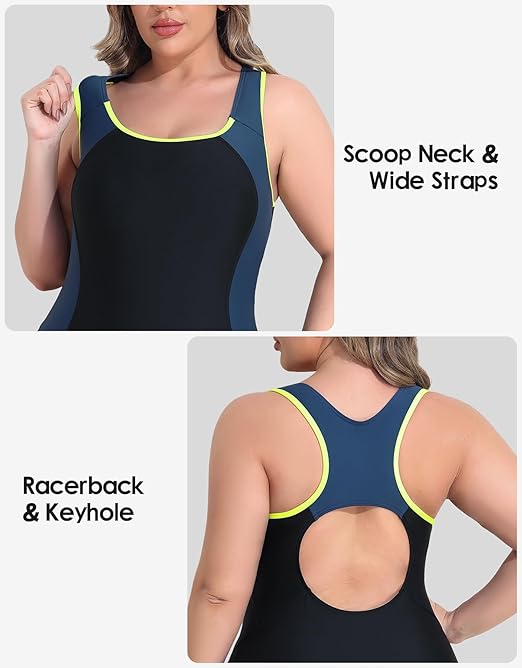 Charmo Women's Plus Size Racerback Swimming Costume Boyleg One Piece Swimsuit Sport Modest Swimwear 18