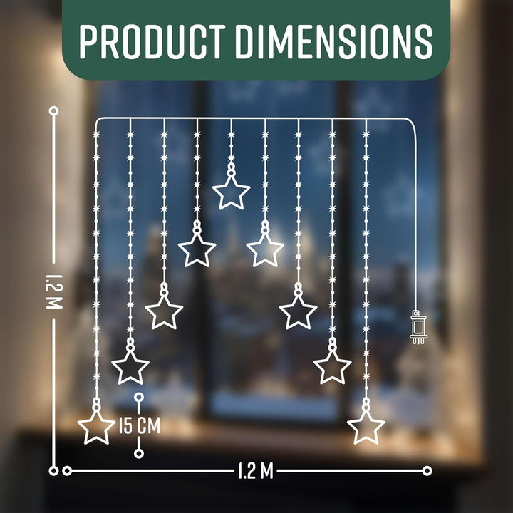 GloBrite 303 LED Star Curtain Lights – Indoor/Outdoor Christmas Window Lights