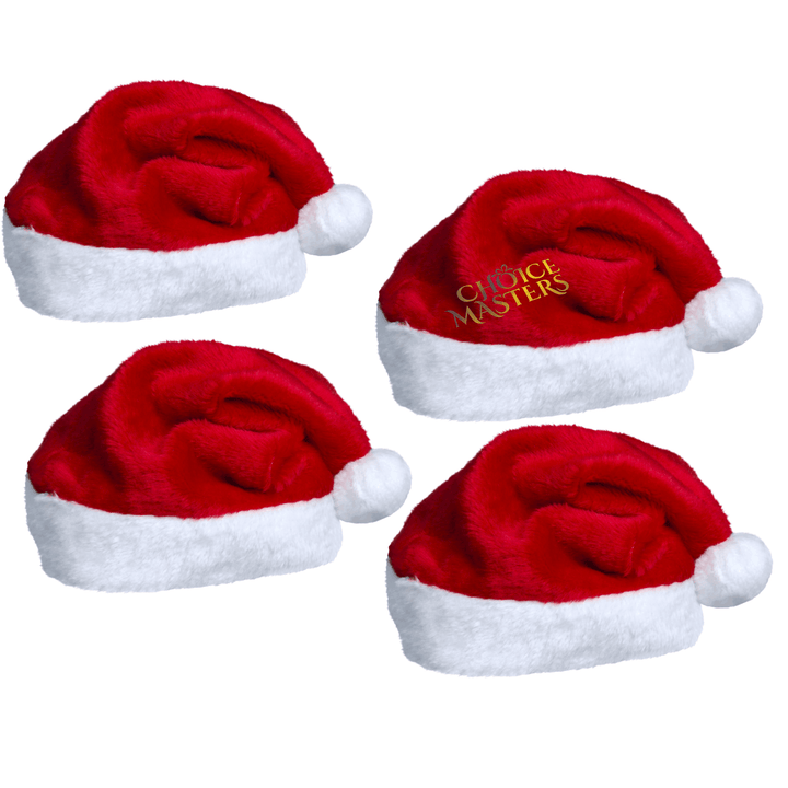 4 Pack Luxury Plush Christmas Santa Hats – Classic Red Unisex Xmas Hats