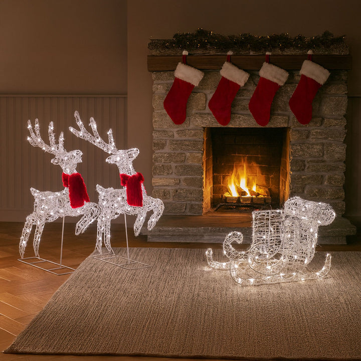 Neo 240 LED Christmas Sleigh & Reindeer – Warm White Mixed Effects, 65cm