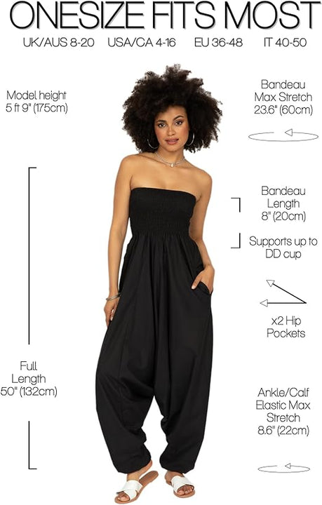Cotton Maxi Harem Trouser Jumpsuit Black (One Size)