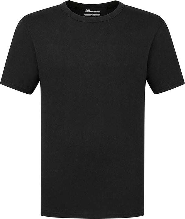 New Balance Men's Cotton Performance Crew Neck Tee T-Shirt, Black/White/Heather Grey, Medium