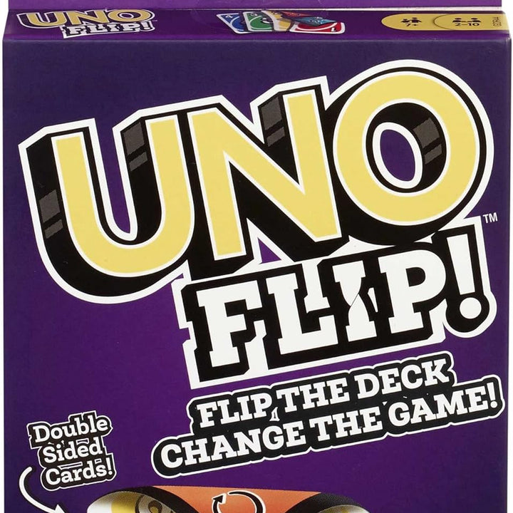 UNO FLIP! Family Card Game for Adults, Teens & Kids, Double-sided Deck with Special Flip Card, 112 Cards in Storage Tin, 7 Year Old and Up,
