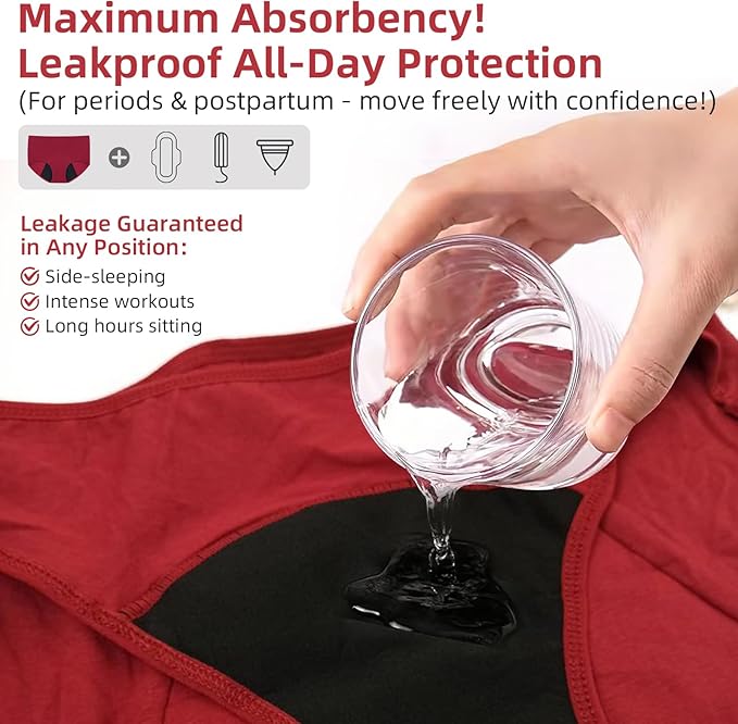 Gonggi 4PCS Period Pants for Women Heavy Flow, Postpartum Underwear High Waisted, Leakproof Plus Size Cotton Postnatal Recovery Briefs for Moms and Womens Soft Absorbent (XXL)