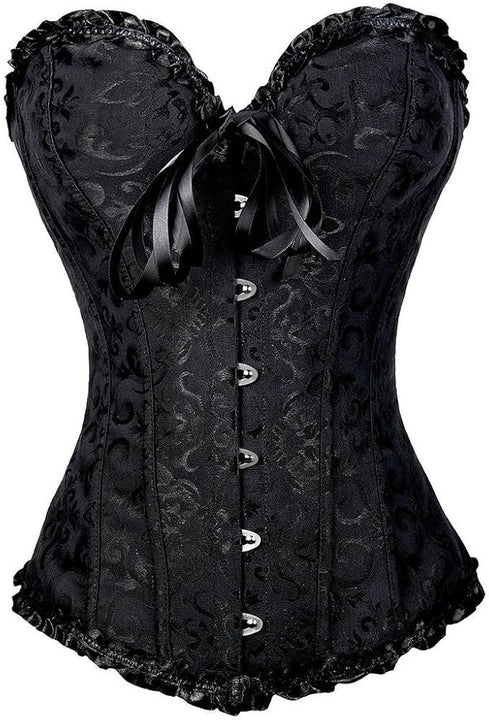 Everbellus Sweetheart Overbust Satin Lace Boned Corset Bustier Black L