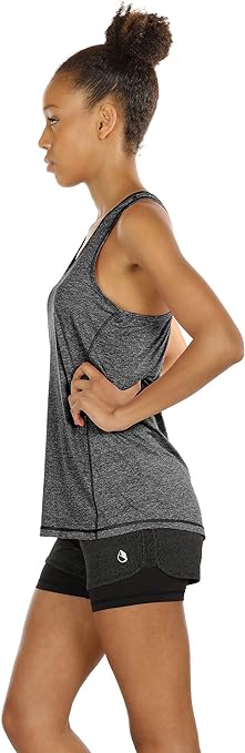 icyzone Womens Workout Top Racerback Quick Dry Yoga Running Tank Top Sleeveless Exercise Gym Shirts (M, Charcoal)