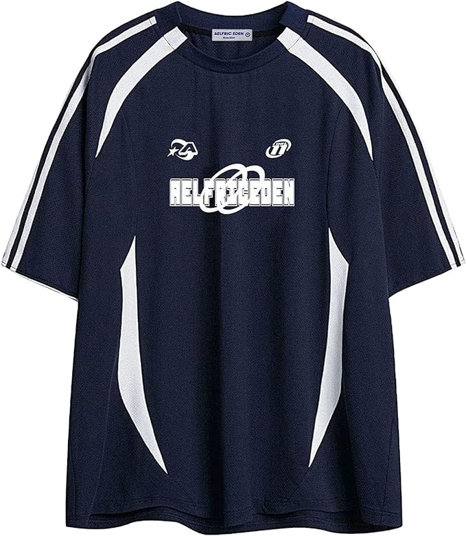 Aelfric Eden Men's Oversized T-Shirt with Print Vintage Cotton Raglan Tee T-Shirt Women's Summer Shirt, Blue 01, S