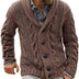 Runcati Mens Cardigan Chunky Knitted Jacket Long Sleeve Cable Knit Cardigan Casual Shawl Collar Buttoned Knitwear Overcoat Winter Outerwear, Brown, XL