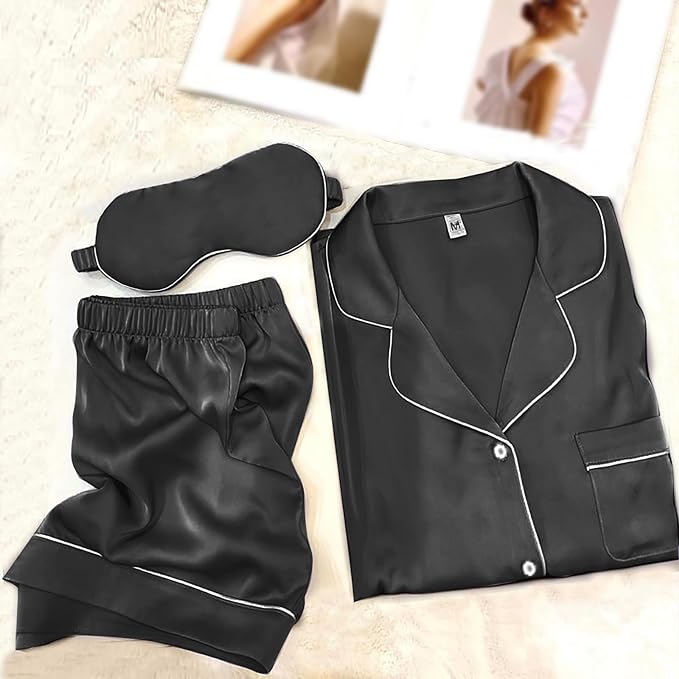 Y WJing Yi Jia Womens Pyjama Sets XS-4XL Silk Satin Pyjamas Set Floral 2Pcs Pj Sets Button Down Pjs Set Sleepwear Loungewear