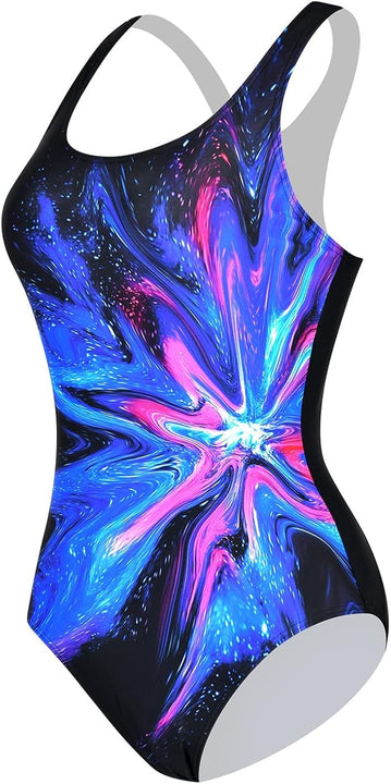 Veranobreeze Women’s Athletic Print One Piece Swimsuits Training Swimwear Racerback Competitive Bathing Suit for Women
