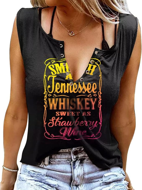Women's Tank Top Summer Smooth As Tennessee Whiskey Shirt Sleeveless Basic T-Shirt Sexy V-Neck Vest Tunic Blouse Top, Black (black-2), S