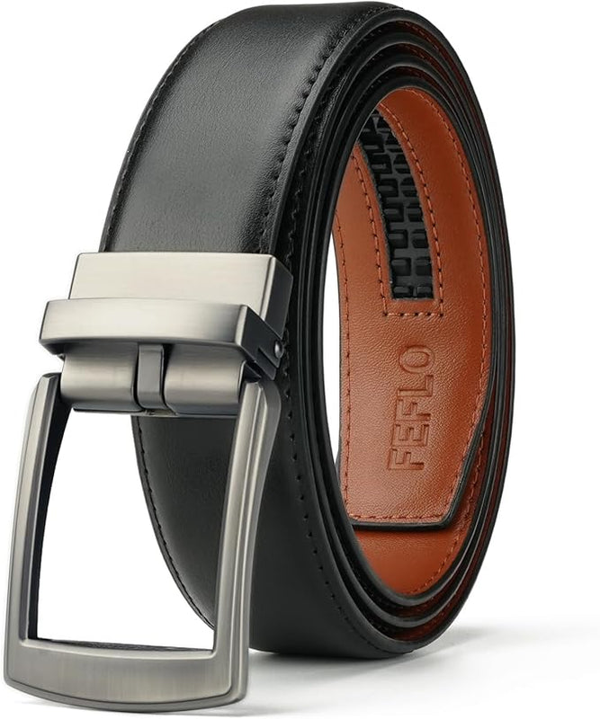 FEFLO Men's Ratchet Belt with Automatic Buckle, No Hole Adjustable Belt for Suits and Jeans