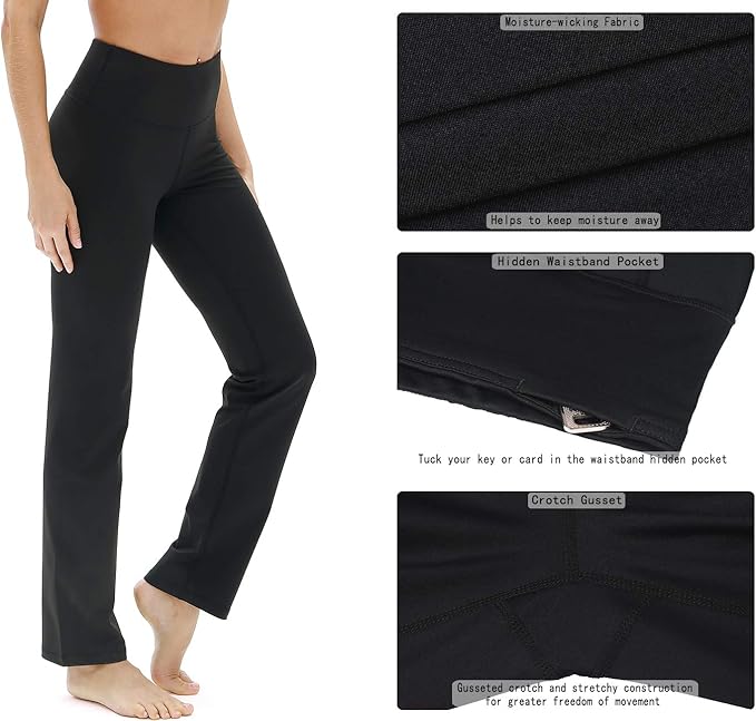 icyzone Bootcut Yoga Pants for Women - Tummy Control Workout Sports Trousers Exercise Running Pants (L, Black)
