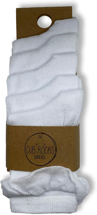 Cub Rocks 5pk Girls Cotton Frilly Ankle Socks! White, UK Size 8-12 (3-6 yrs)