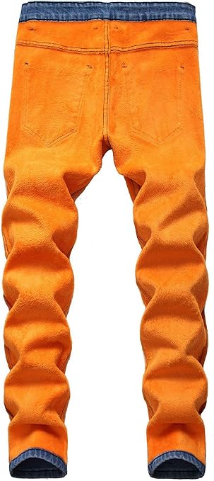 Men's Fleece Lined Jeans Denim Trousers Winter Warm Thick Pants with Pockets 34 Dark Blue