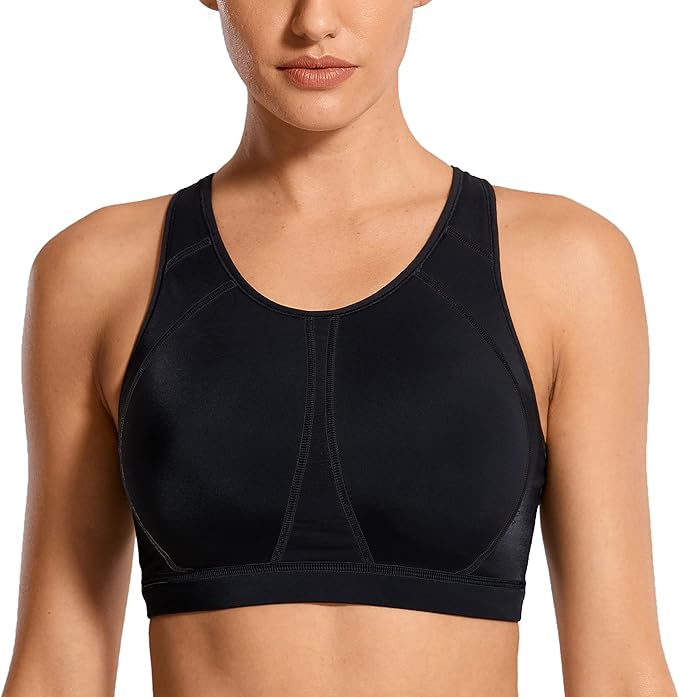 SYROKAN Women's Sports Bra for Large Breasts High Impact Full Coverage Padded Wireless Running Halter Neck Bra Black, 34G