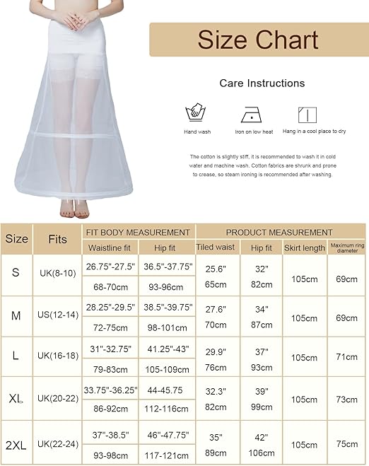 BEAUTELICATE Women's Petticoat Crinoline Long A-line Underskirt Tulle Half Slip With Hoops For Wedding Bridal Evening Dress Cosplay Medieval Costume(White - 2 Hoops, 6-10)