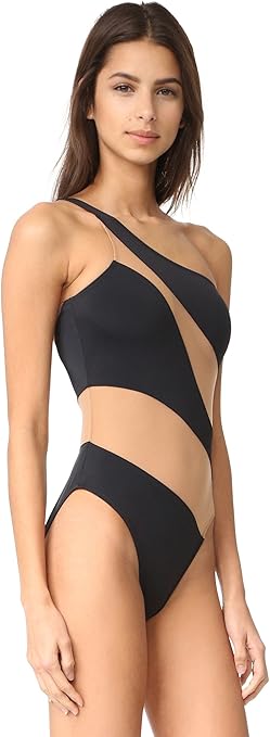 Norma Kamali Women's Snake Mio One Piece Swimsuit, Black with Nude Mesh, S