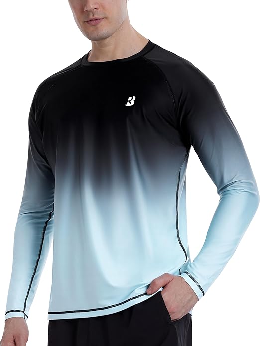 Roadbox Men's UPF 50+ Swim Rash Guard Vest, Long Sleeve UV Sun Protection SPF Shirts, Quick Dry Watersports Base Layer Tops for Diving Beach Surfing Hiking, M
