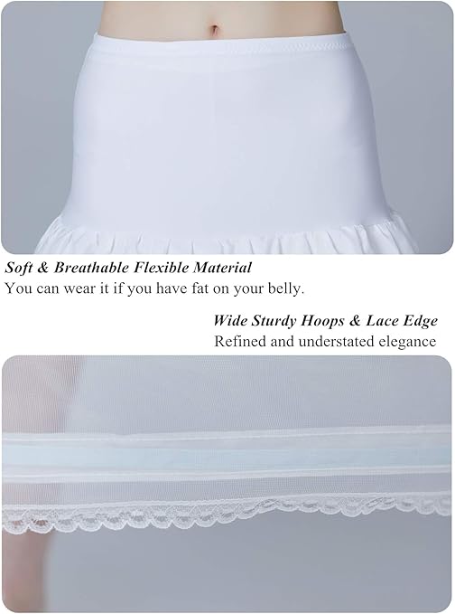 BEAUTELICATE Women's Petticoat Crinoline Long A-line Underskirt Tulle Half Slip With Hoops For Wedding Bridal Evening Dress Cosplay Medieval Costume(White - 2 Hoops, 6-10)