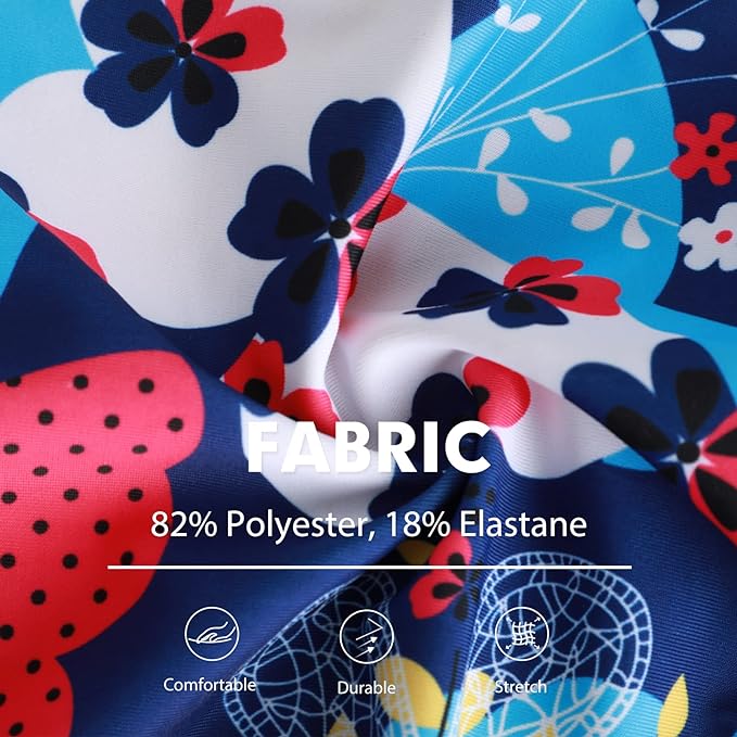 ECUPPER Womens Plus Size Skirted Swimsuit Floral Printed Swimwear Padded Swim Suit Dress with Boy Shorts