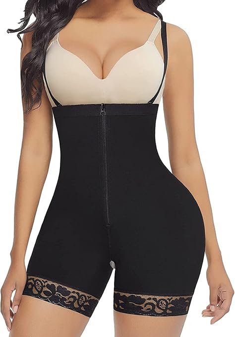 FeelinGirl Shapewear Tummy Control Body Shaper for Women Fajas Full Body Shaper with Zipper Plus size, Black, 5XL