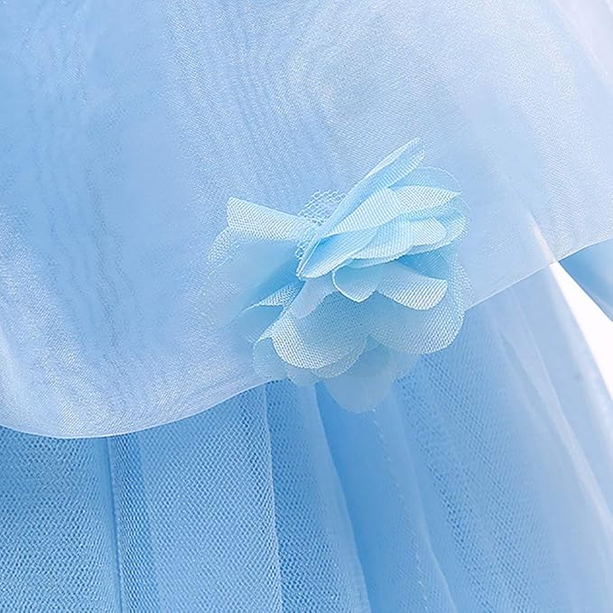 FYMNSI Kids Girl Cinderella Costume Fairy Tale Princess Fancy Dress Up Halloween Carnival Cosplay Birthday Party Short Sleeve Butterfly Tulle Tulle Maxi Prom Gown with Accessories 6-7 Years