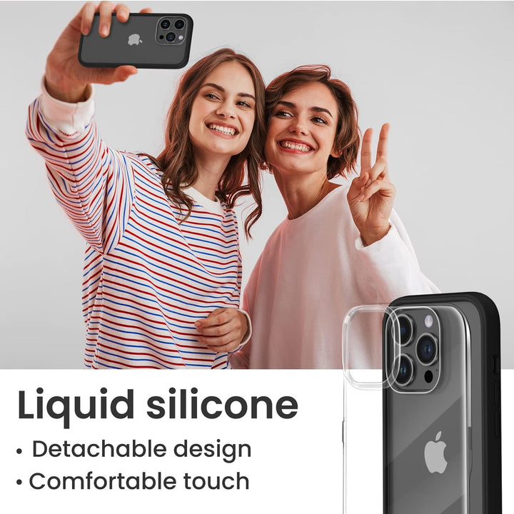 ORNARTO Compatible with iPhone 14 Pro Case 6.1",Bumper Case with 2 x Screen Protector Liquid Silicone Gel Rubber Case Full Body Protection Removable Clear Back Cover for iPhone 14 Pro-Black