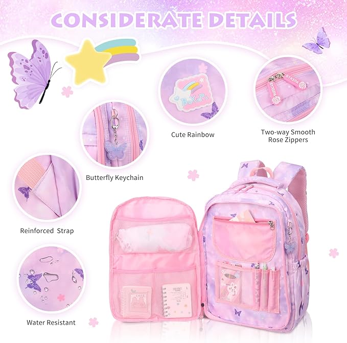 BYXEPA Girls Backpack, 43 x35 x17cm School Backpacks for Girls, Cute Book Bag with Compartments for Girl Kid Students Elementary School