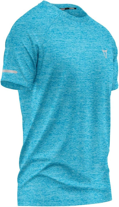 Mens Short Sleeve T-Shirts Workout Athletic Fit Moisture Wicking Fast Drying Reflective Logo Sports T-Shirts Tops Sea Blue