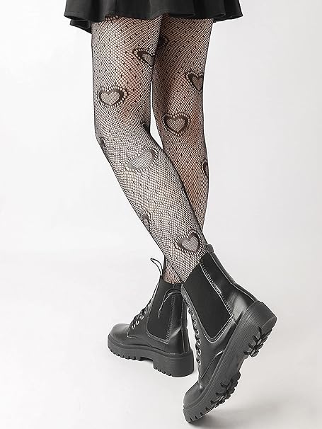 KLONKEE Womens Sexy Vintage Heart Polka Dot Pantyhose Gothic Style Jacquard Fishnet Tights Mesh Stockings Clubwear
